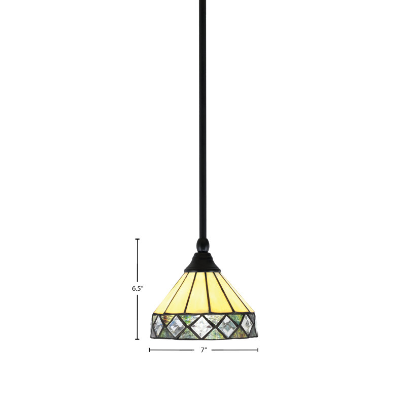 Mini-luminaire suspendu suspendu au fini noir mat avec verre à losanges de 7 po