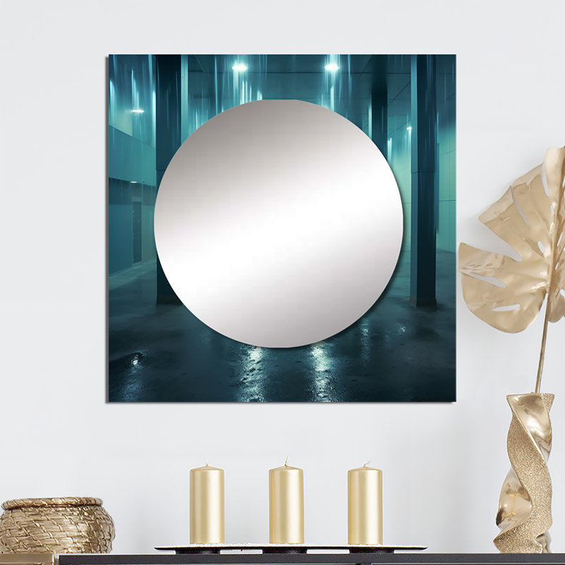 «Wondering Through The Blue Woods», grand paysage abstrait, miroir carré pour décoration murale, 36 po x 36 po