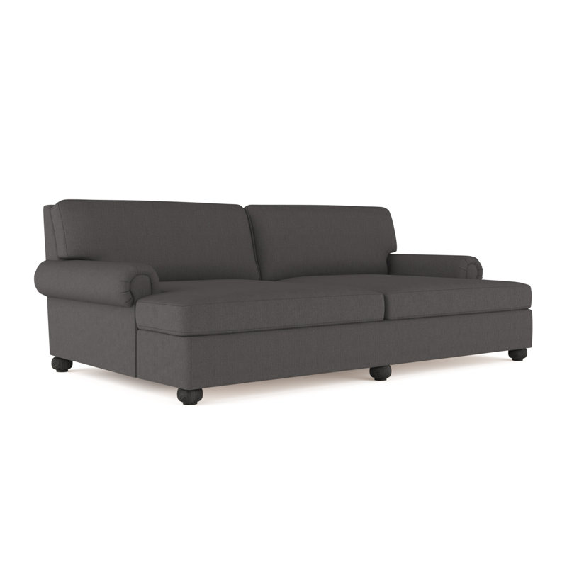 Leroy Rolled Panel-Arm Daybed with Bun Feet, Vintage Leather Oyster, Ebony
