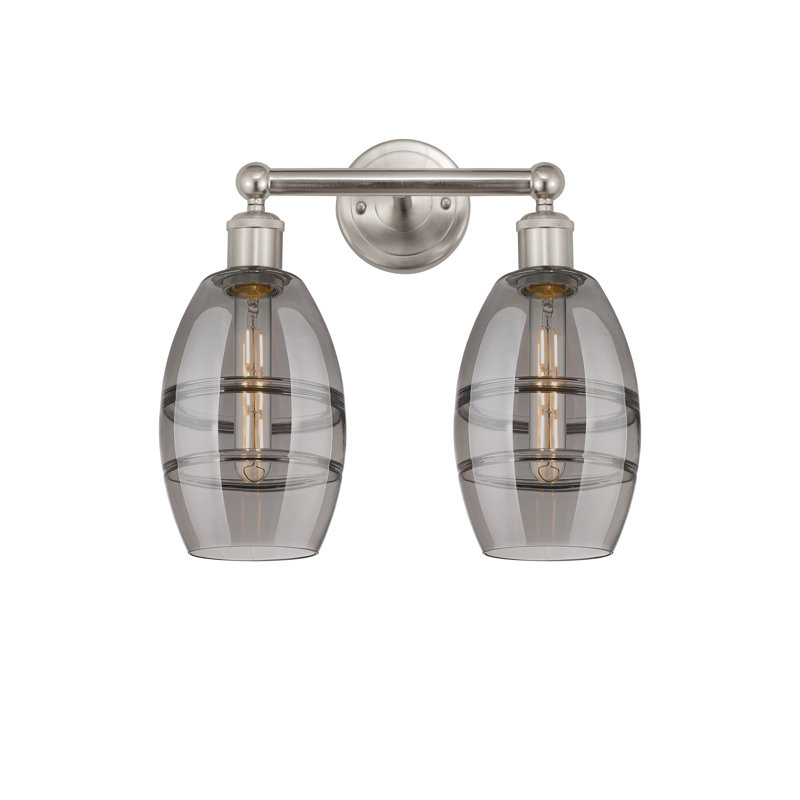 Éclairage pour meuble-lavabo à 2 lumières Kusham, Gris fumée clair, Nickel satiné brossé