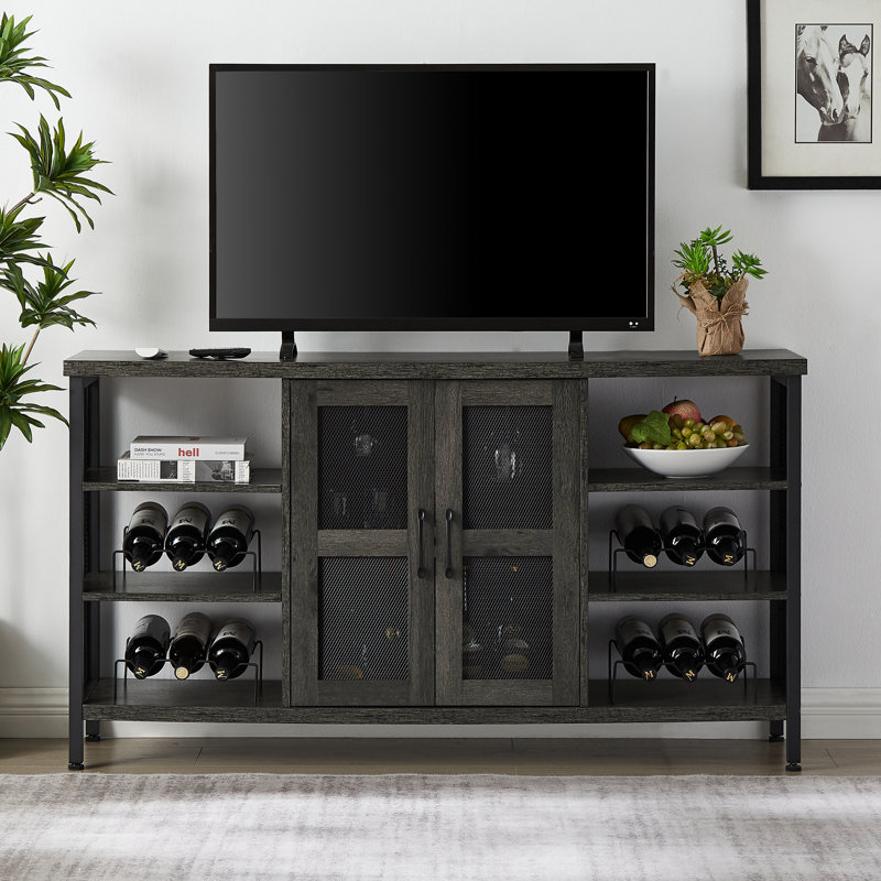 Buffet, table de buffet, armoire de salle à manger, crédence de bureau avec porte-bouteilles et porte-verres à pied 