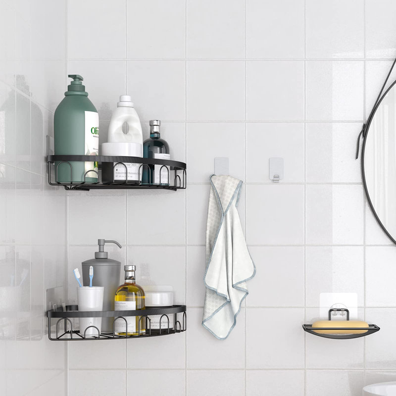Longstreet Adhesive Stainless Steel Shower Shelf, Black
