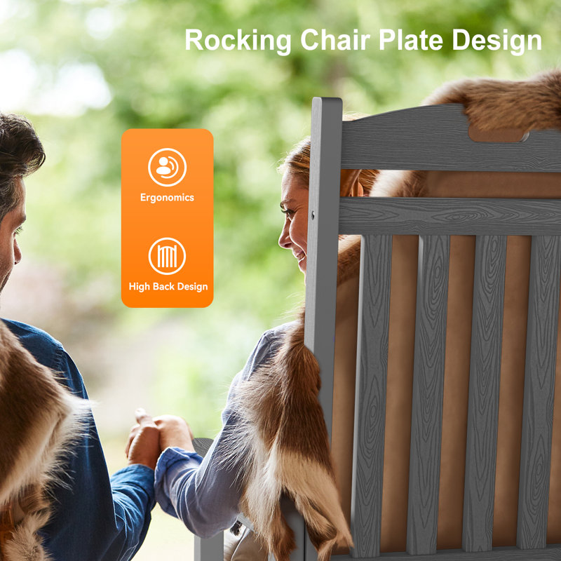 Waddon Oversized Modern Resin Rocking Adirondack Chair, Gray
