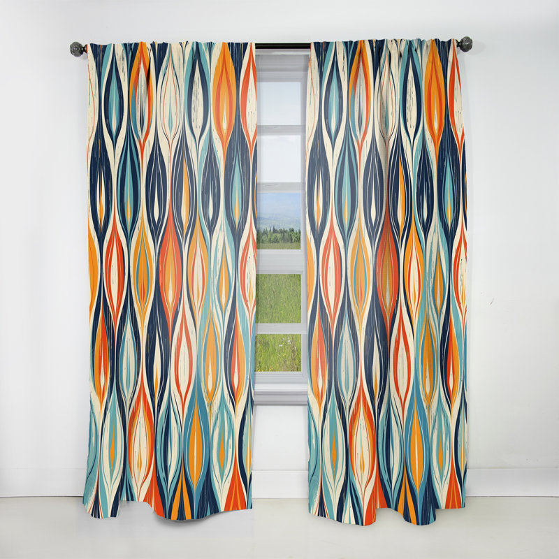 Orange et bleu Botanical Symphony III - Rideau moderne - Velours obscurcissant - 1 panneau, L 52 po x L 108 po