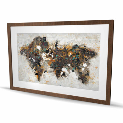 Carte du monde abstraite avec typographie | Impression moderne encadrée