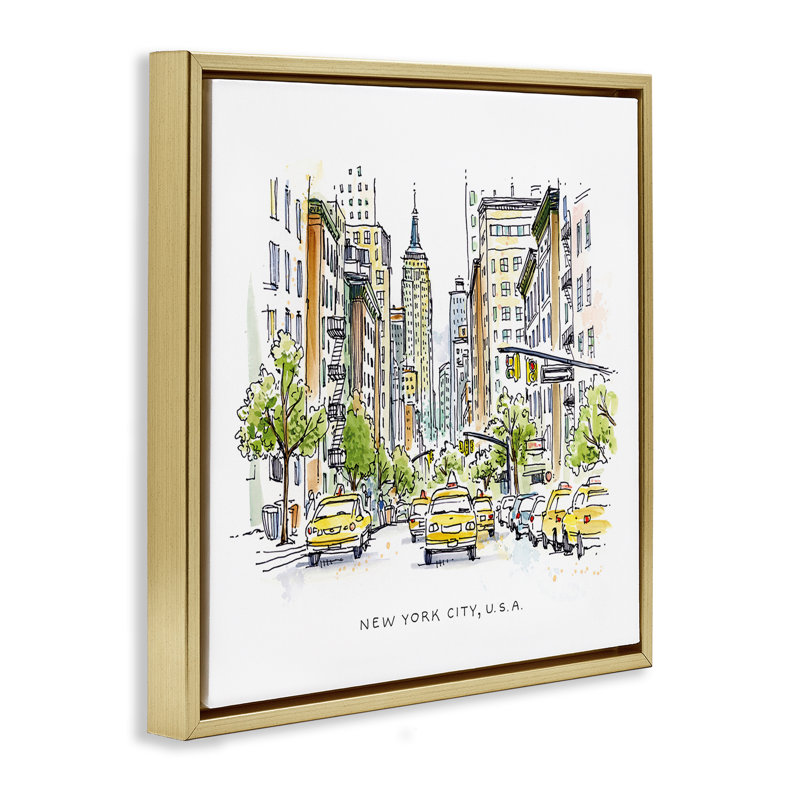«New York City View», art mural encadré sur toile flottante, conception par Angela Steahling, H 25 po x l 25 po