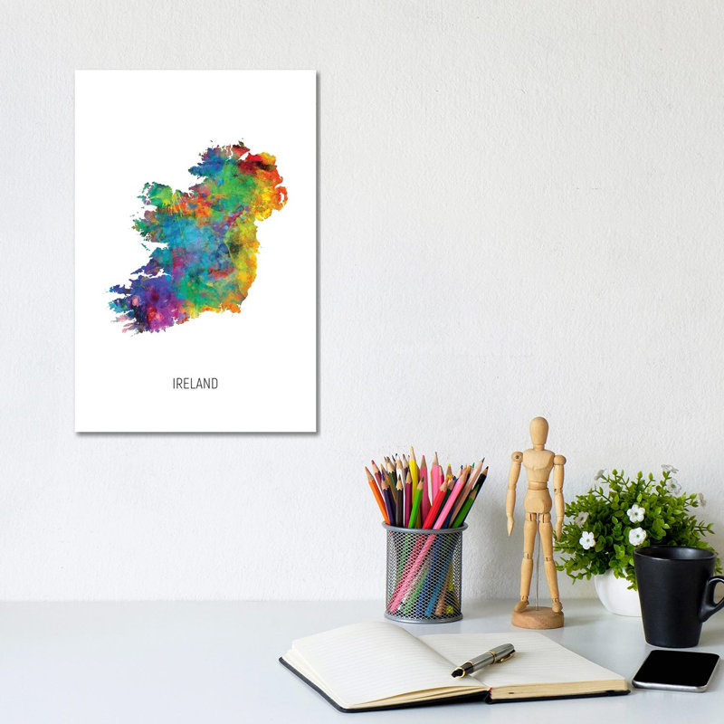 Carte de l'Irlande par Michael Tompsett - impression d'art graphique, H 12 po x l 8 po x P 0,75 po, Toile tendue