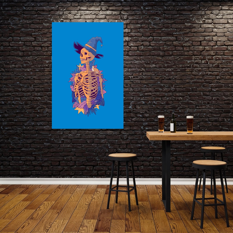 Whimsical Witch Skeleton Colorful Mystical Vibrant Squirrel Autumn Nature Wall Art Print 1 Piece Wrapped Canvas Wall Art