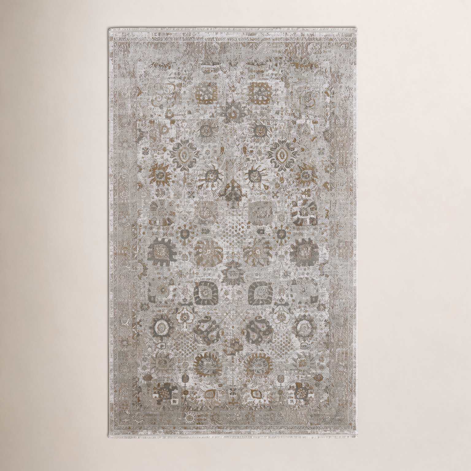 Ivory Traditional Floral Botanical Rug, Rectangle 6'6" x 9'6"