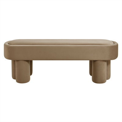 Mossi Oval Performance Velvet Accent Bench In Taupe