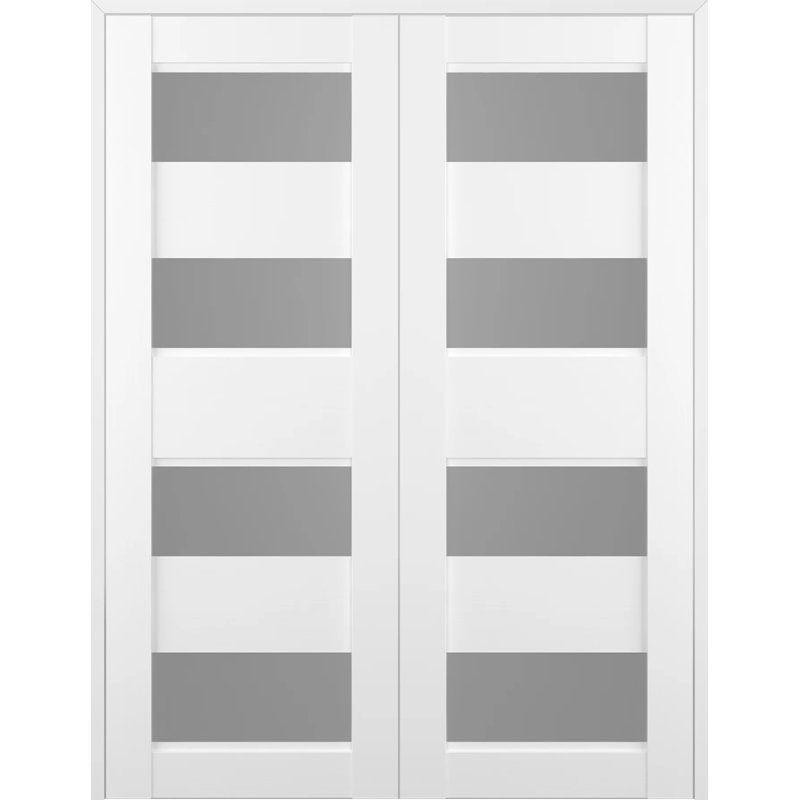 Porte double standard en bois manufacturé et en verre Della, 59,5 po x 95,24 po, Blanc noble, Réversible
