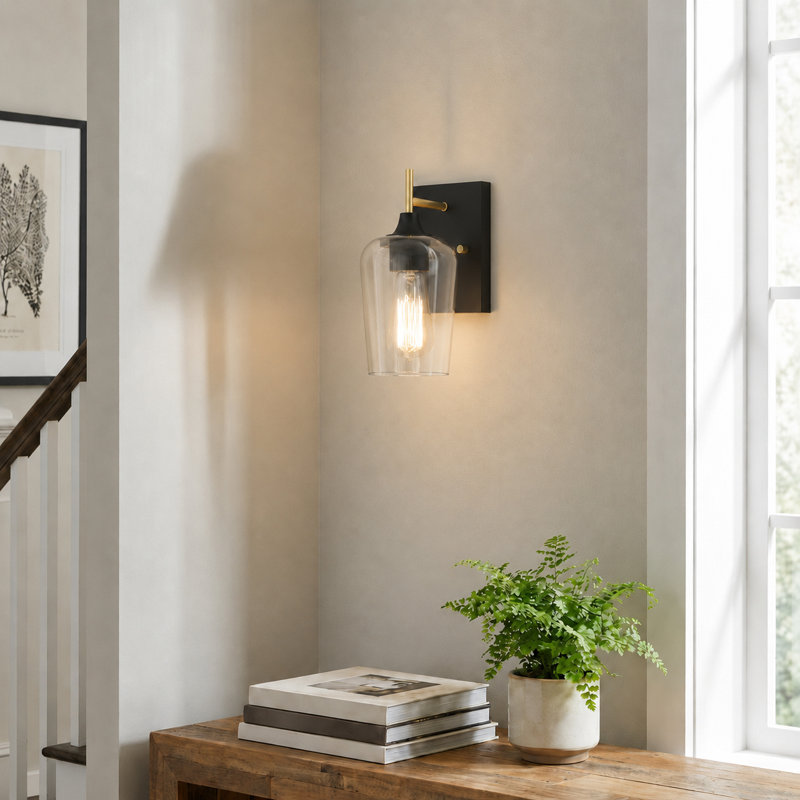 1 - Light Dimmable Armed Sconce, Matte Black