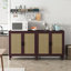 Buffet 70 po en rotin avec rangement, buffet 4 portes avec tablettes réglables pour la cuisine, le salon et la salle à manger, assemblage facile
