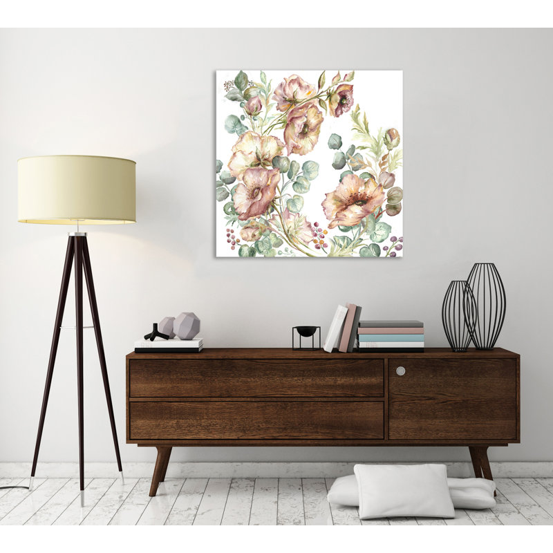 Blush Pink Poppies On White - Wrapped Canvas Painting, 30 cm H x 30 cm W