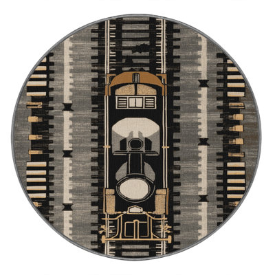 Machine Washable Transportation Gray Area Rug