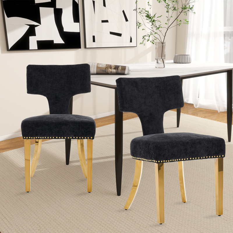 Ensemble de 2 chaises d'appoint rembourrées Modern, Noir, Doré