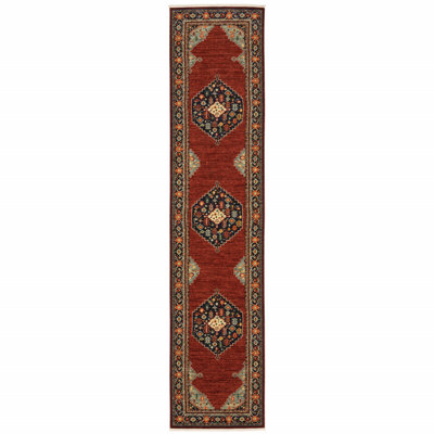 Tapis de couloir oriental rouge et ivoire 2 'X 10'