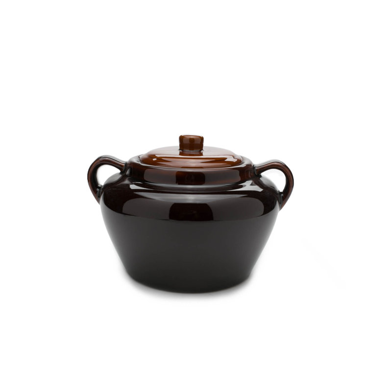 Fox Run 3.5-Quart Brown Ceramic Bean Pot with Lid
