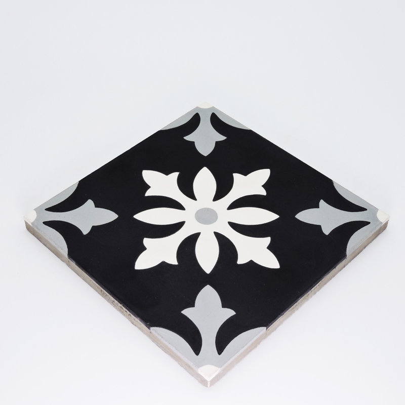 Azrou 8" x 8" Cement Patterned Wall & Floor Tile, Black/Gray