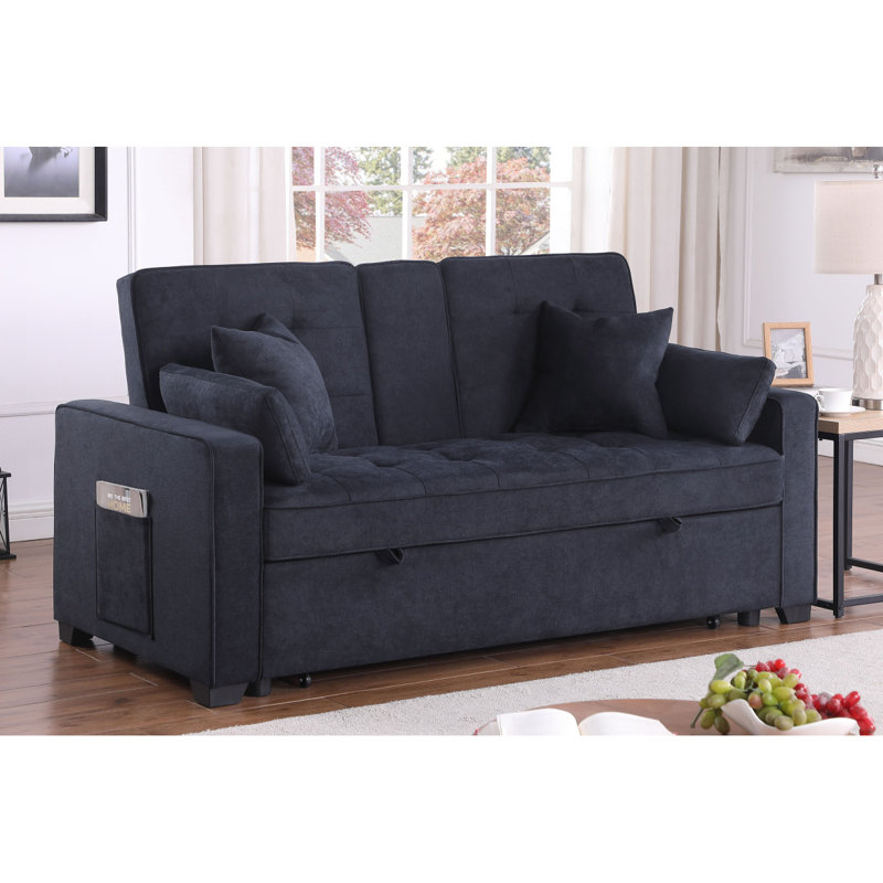 Causeuse convertible en tissu tissé gris foncé de 70 po de largeur Cody II