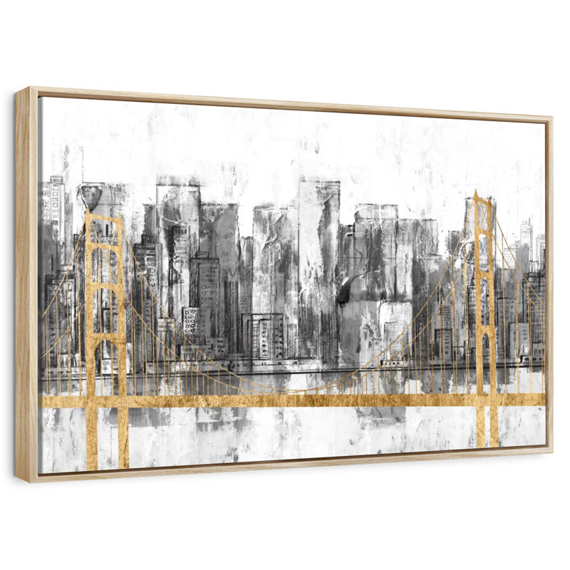 Golden Bridge Panorama, Cadre flottant en bois naturel, 40 po x 27 po