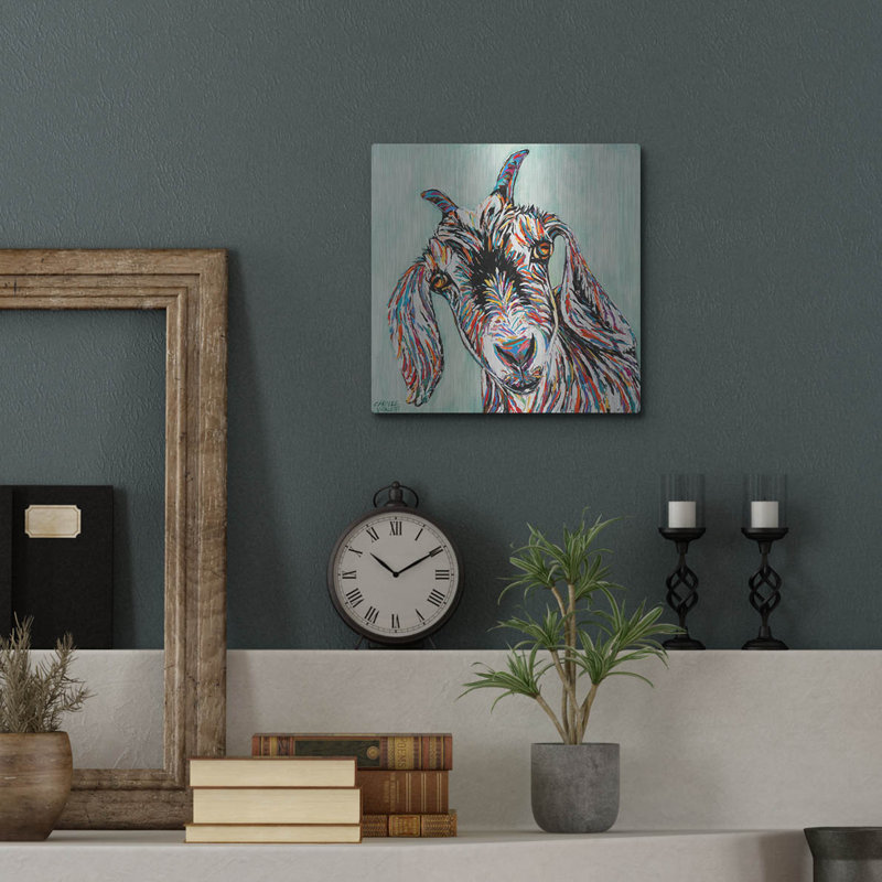 Art mural en métal Lark Manor ™ «Funny Goat 2» par Carolee Vitaletti, H 12 po x l 12 po