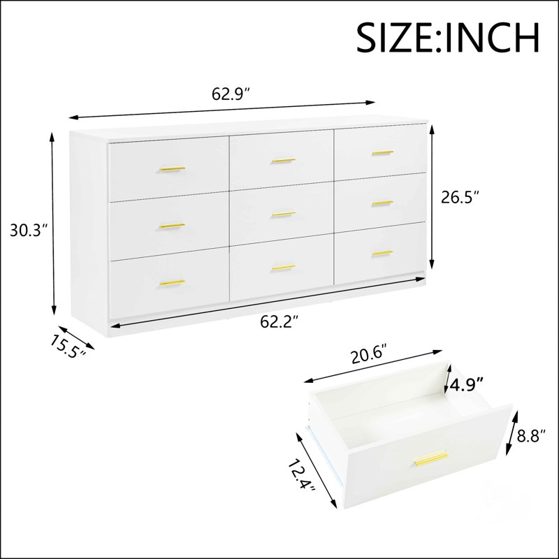 Commode 9 tiroirs Modern White