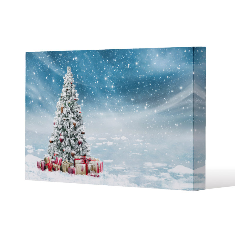 Evening Village Winter Landscape - Wrapped Canvas Print, 41cm H x 41cm W