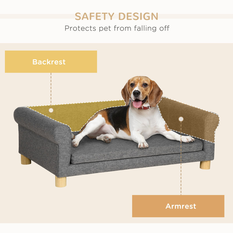 Medium Dark Gray Elevated Pet Sofa with Removable Cushion