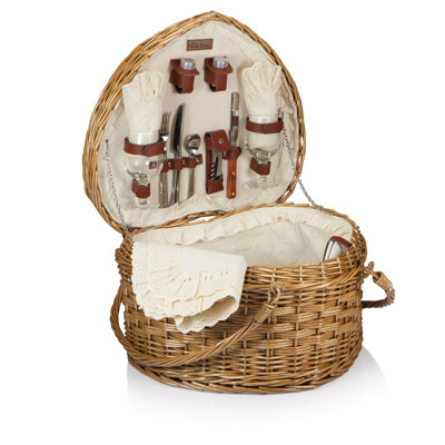 Heart Wicker Picnic Basket with 2 Person Picnic Set - Couple Gifts