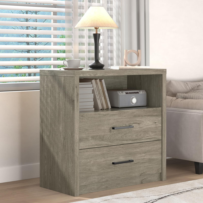 Table de chevet 31,5 "avec tiroir et tablette - table de chevet moderne, Chêne gris