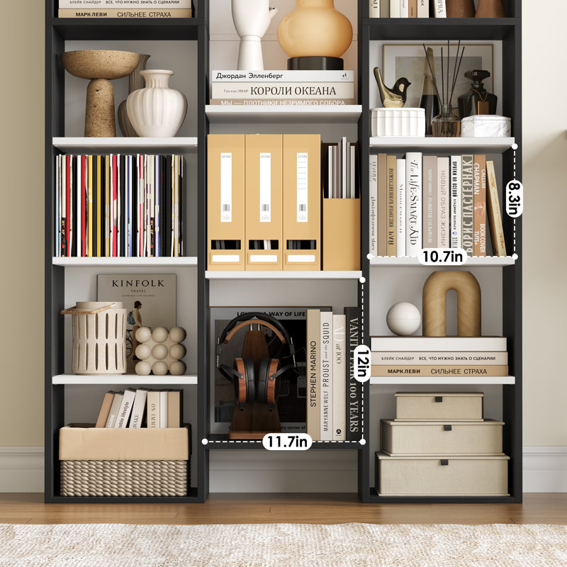 📖✨ 2-Pack 8-Tier Bookcase Set, 21-Cube Storage Bookshelves Unit With Adjustable & Removable Shelves, Black/White