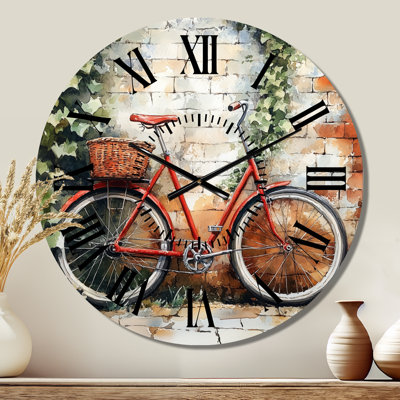 Retro Bicycle by Brick Wall - Vintage Silent Metal Wall Clock