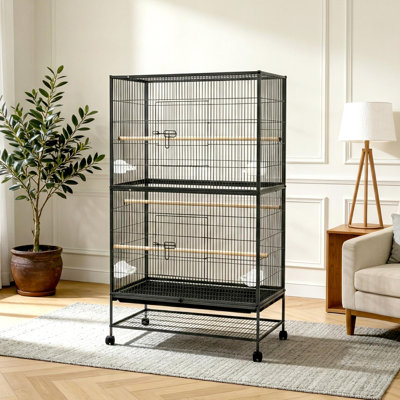 Grande cage à oiseaux de 61 pouces, cage à oiseaux avec supports de rangement roulants, bols à nourriture, cage à perruche large et large pour aras, perruches, perroquets, conures, cockatiel, cacatoès