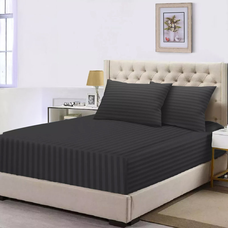 Spevek Soft & Cozy 40cm Extra Deep Pocket Microfiber Striped Fitted Sheet, Black, King (152 x 200 cm)