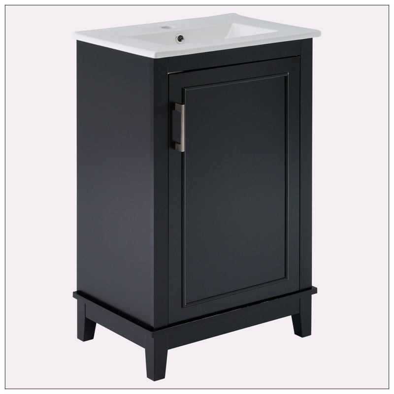 Petit meuble-lavabo 20 "avec lavabo en céramique, Noir, noir, noir, noir
