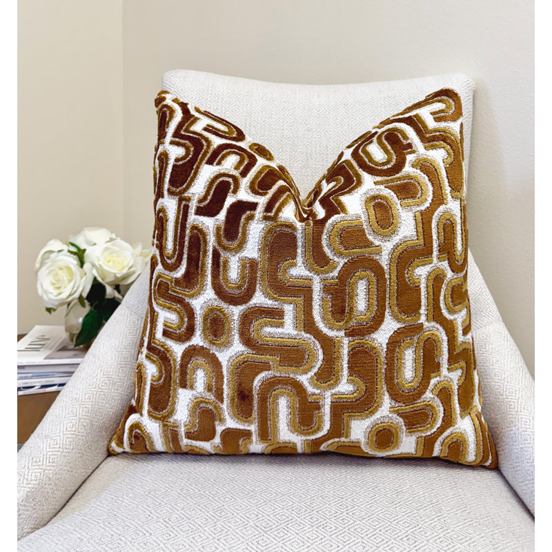 Housse de coussin en velours Retro Graphic, Bronze, 22 x 22 po