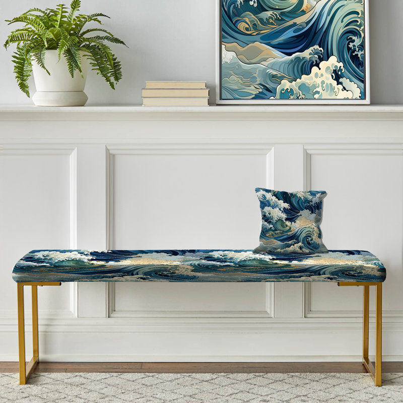 Motif de vagues japonaises Hokusai - Banc rembourré doré Coastal