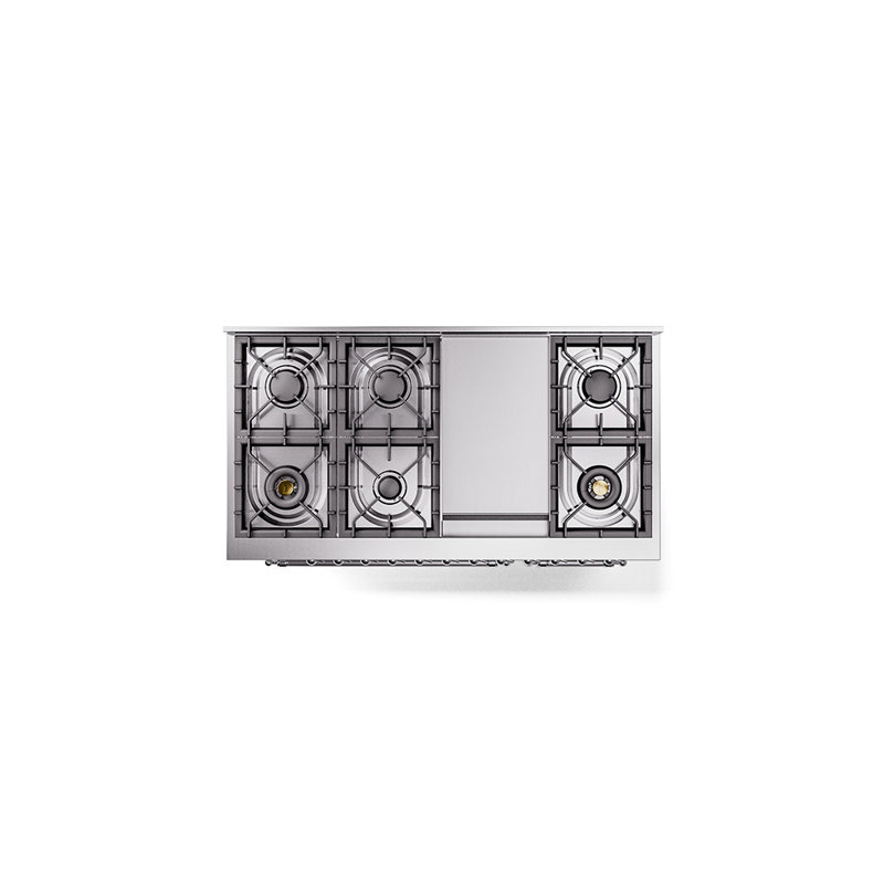ILVE Nostalgie II 48 in Dual Fuel Range, 8 Burner, Griddle, White/Chrome, Natural Gas