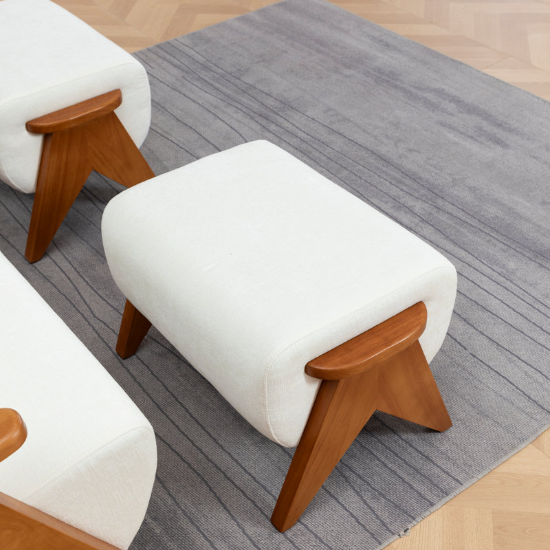 Upholstered Chenille With Footstool Armchair, Beige, 2