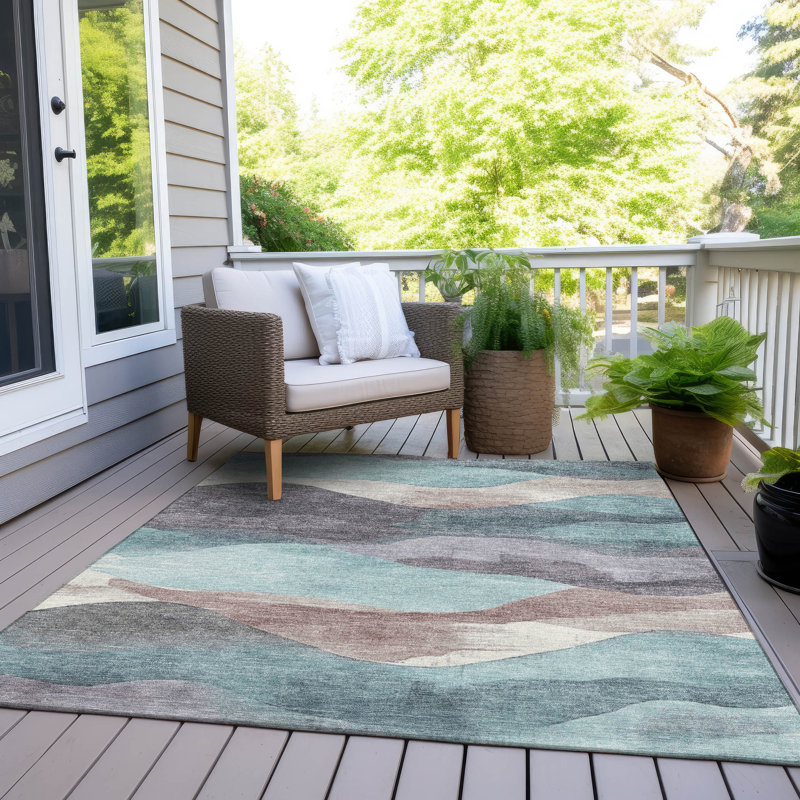 Tapis bleu sarcelle lavable à la machine intérieur / extérieur Xhevrie, Rectangle 2 pi 6 po x 3 pi 10 po