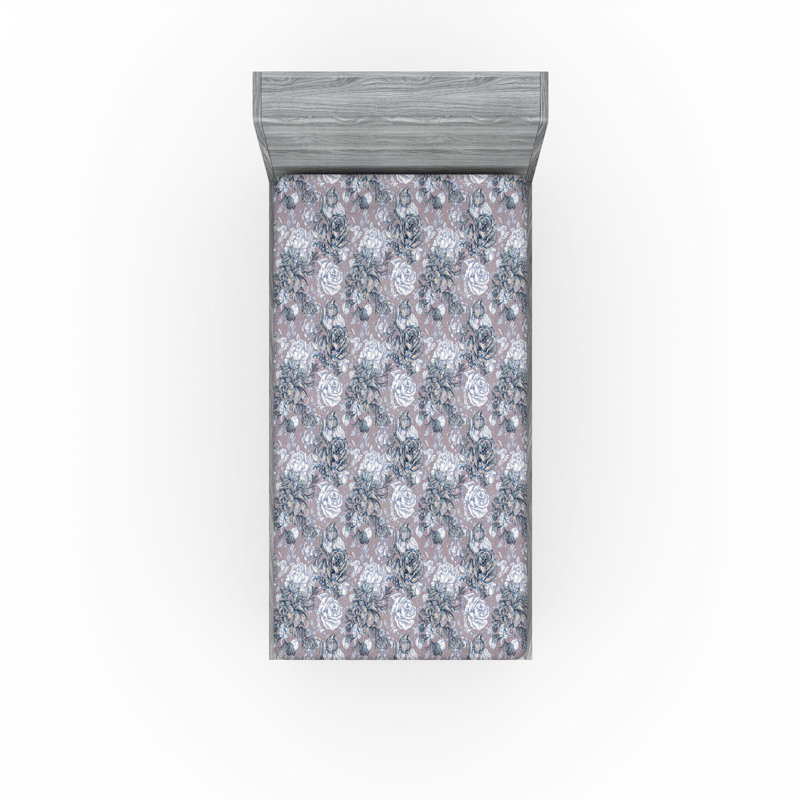 Drap-housse Ambesonne, Drap-housse de taille simple, Coquille d'œuf, sépia pâle / floral