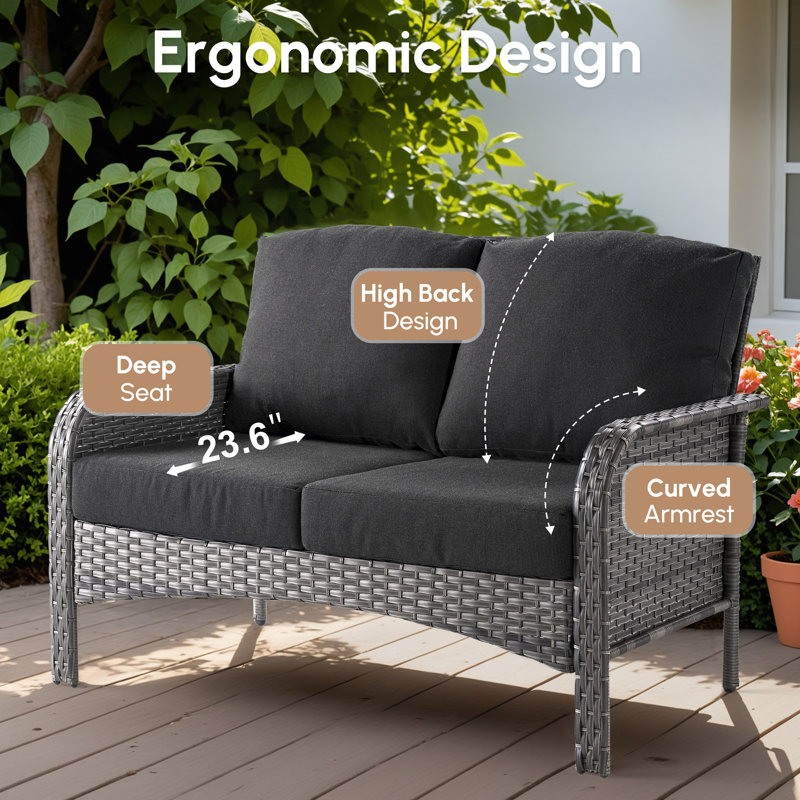 Ensemble de mobilier d'extérieur 8 pièces avec 4 chaises berçantes pivotantes, causeuse, table basse et 2 tables d'appoint, ensemble de conversation en osier avec coussins