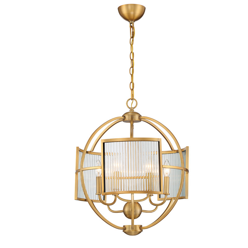 Lustre en forme de globe à 6 lumières de style bougie Manilow, Laiton