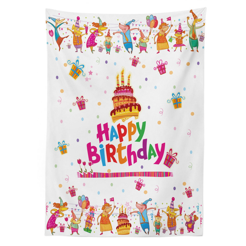 Birthday Joyful Mouse's Party Tablecloth, 90" L x 60" W