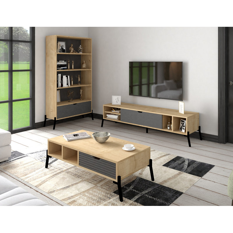 Ensemble de meubles de salon, Naturel/noir