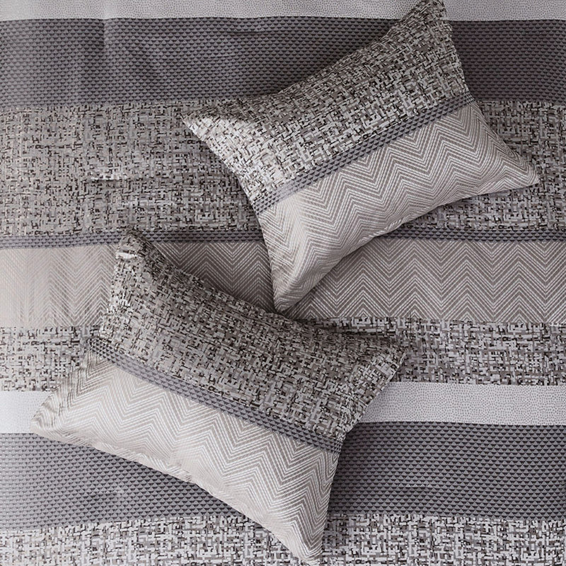 7 Piece Comforter - Grey/taupe King Drop Luxury Bed Embroidered Skirt, Gray/Taupe