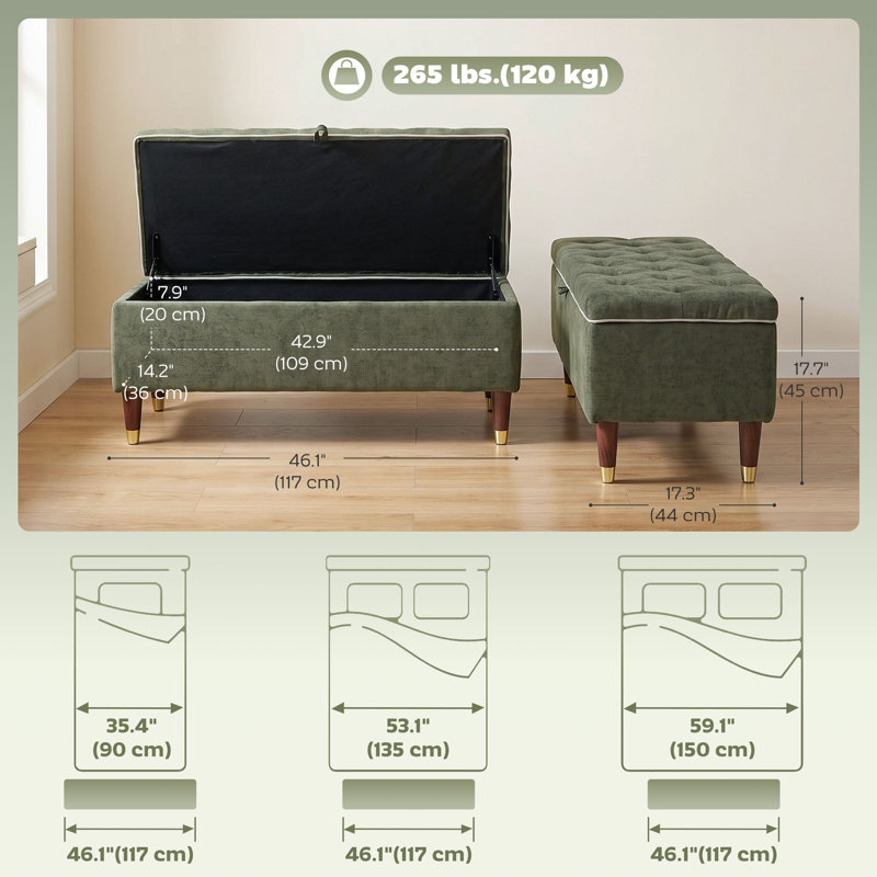 Banc ottoman de rangement avec espace de rangement, capacité de 120 kg, vert, Vert