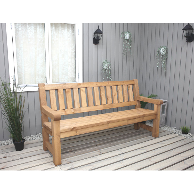 Kathrina Solid Wood Pine Outdoor Bench, 96cm H x 184cm W x 69.5cm D