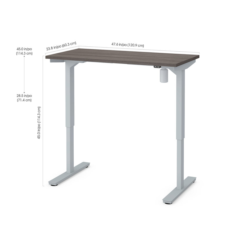 Bureau debout à hauteur ajustable Zoie, Gris écorce / gris, H 42 po x l 47,6 po x P 23,8 po